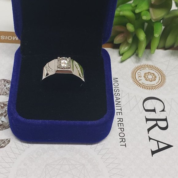 Men Moissanite Ring Engagement Ring 925 Sterling Silver Band for Men (M107) - Picture 5 of 5